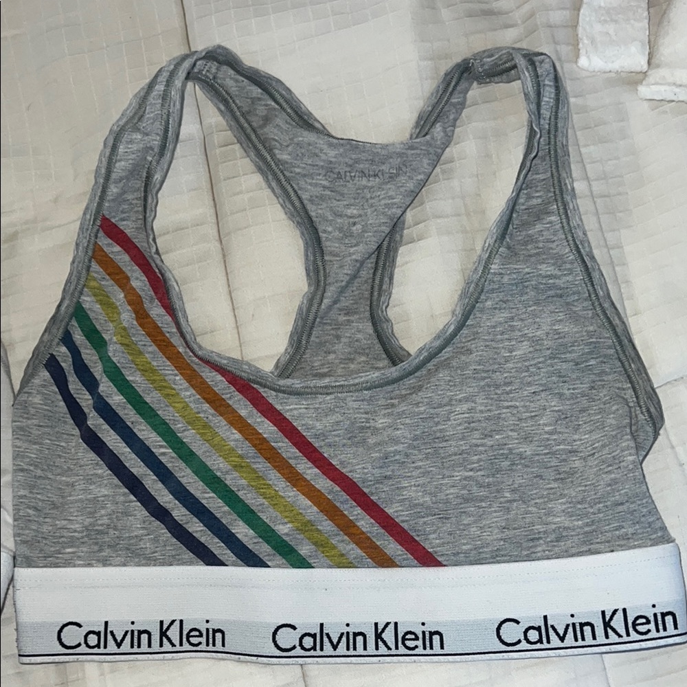 Calvin Klein Heather Gray Bra with Multicolor Stripes